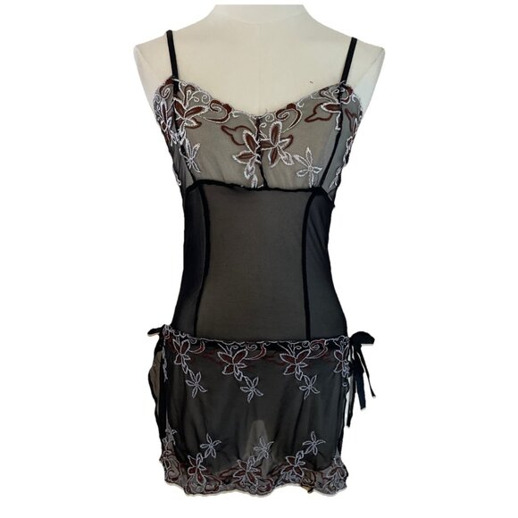 Vintage Y2K Babydoll Slip Dress Size Small Black Lace Mini Sheer Sexy Whimsigoth - Picture 1 of 10